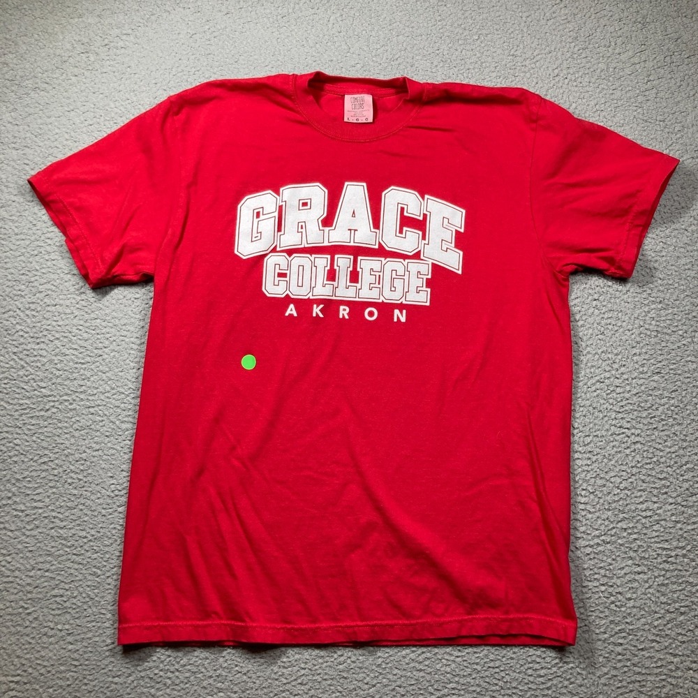 Grace College Lancers T Shirt Adult Large Red Short Sleeve Akron Branch STAIN